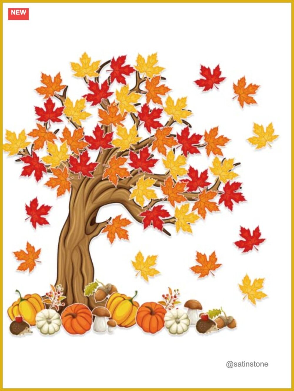 Big Tree Bulletin Board Set 74Pcs Maple Leaves Cutouts Classroom Home Wall Decor